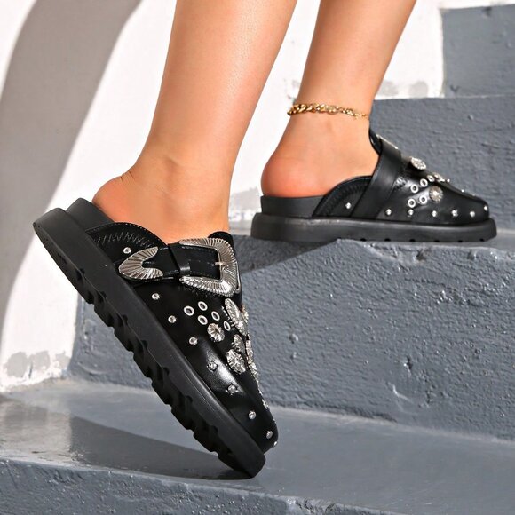 Black Punk Women's Riveted Loafers - Picture 3 of 7